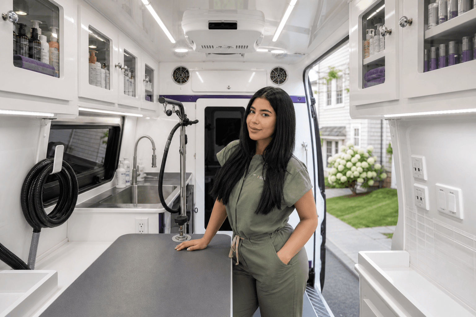 Solmary inside the Grooming Town mobile spa suite