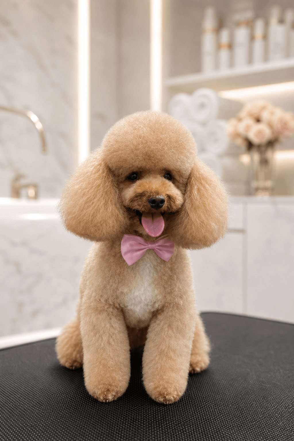 Apricot teddy cut with a delicate bow