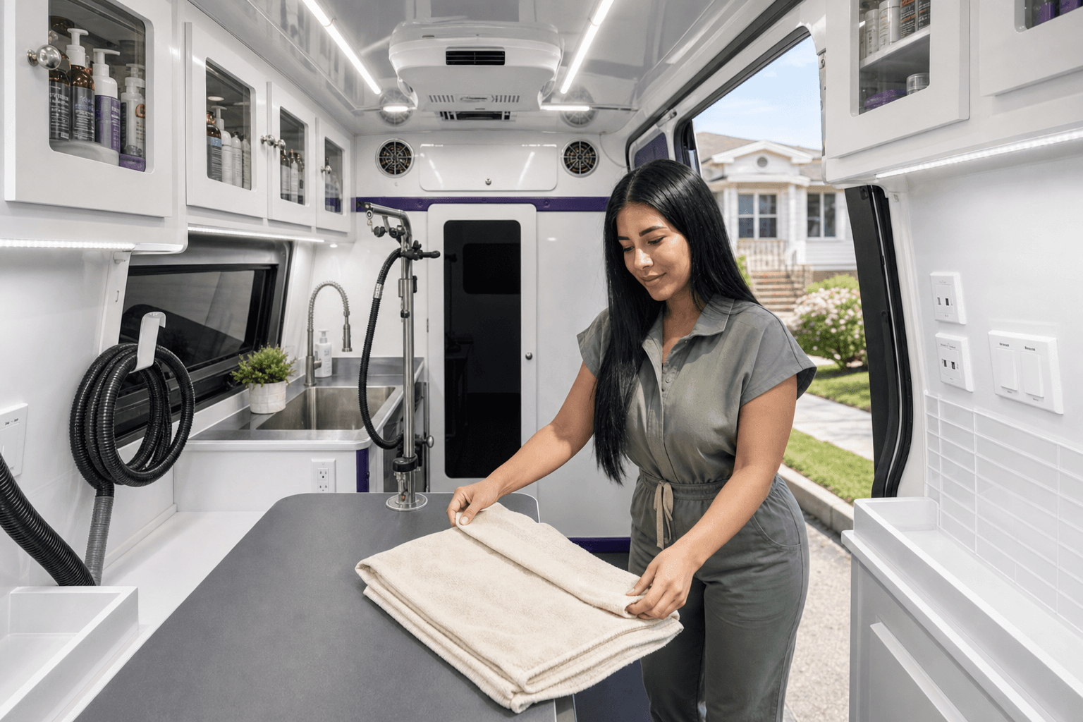 The mobile spa suite prepared between appointments