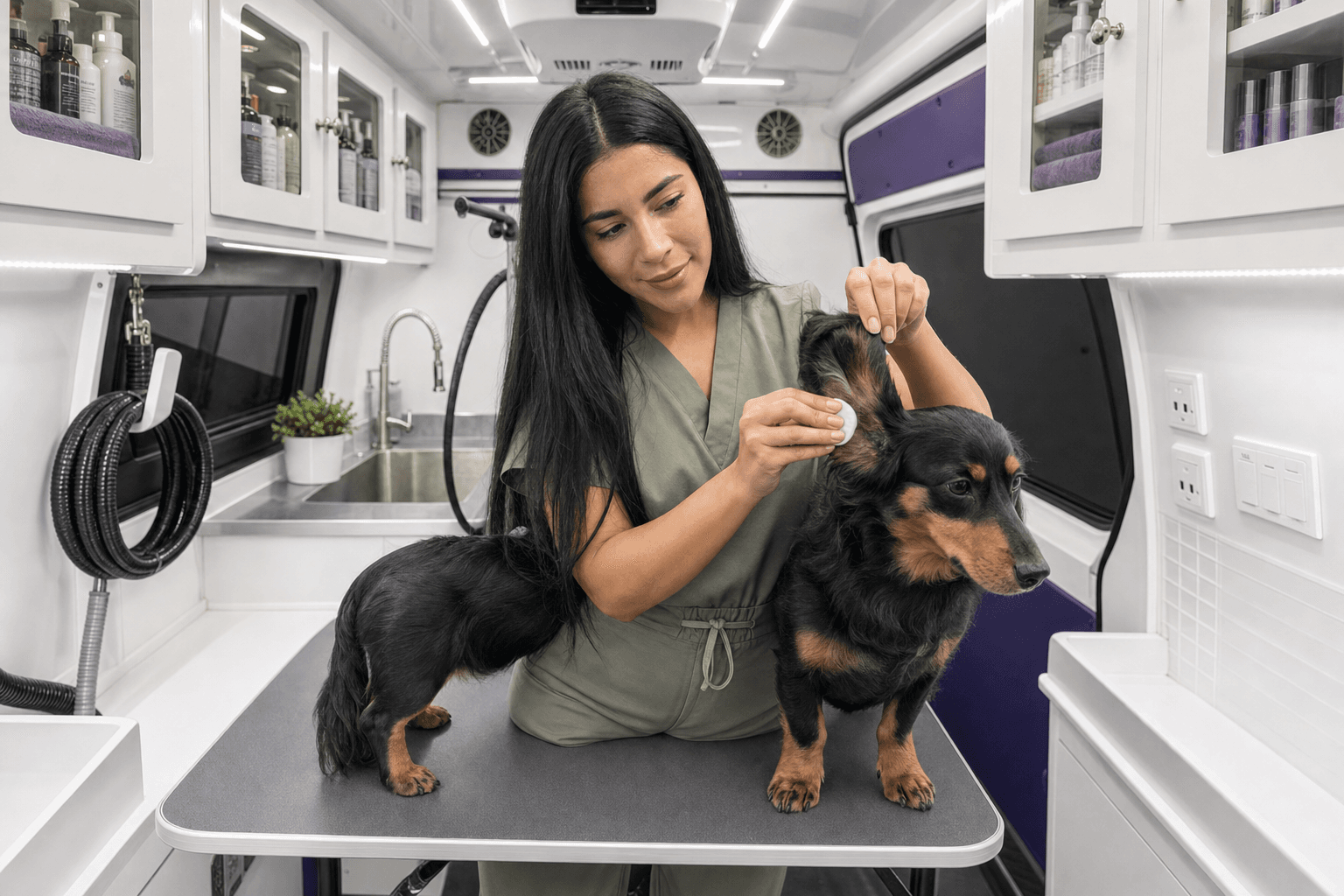 Gentle external ear cleaning on a cocker spaniel